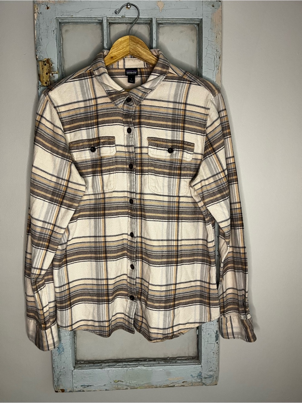 Patagonia Fjord Flannel Shirt Womens Large Plaid Cotton Button Down Long Sleeve